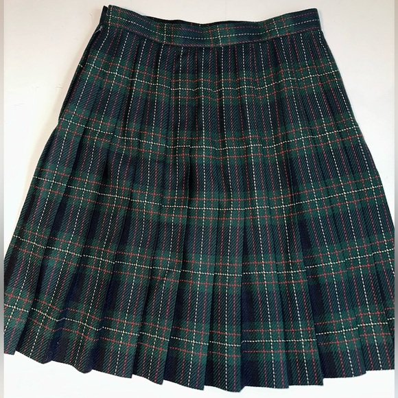 Vintage Talbots Plaid Wool Skirt Size 10 Green Pleated Made in USA Side Zip - Picture 7 of 7